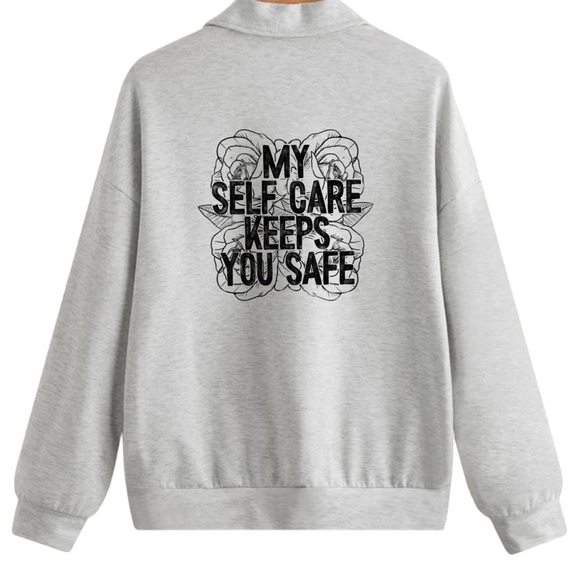 Self Care Mental Health graphic quarter zip raglan pullover sweatshirt small - Picture 5 of 10